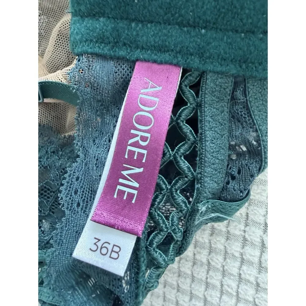 Dark Green Lace Cut Out Adore Me Bra 36B